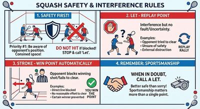 Squash court interference zones and safety areas diagram